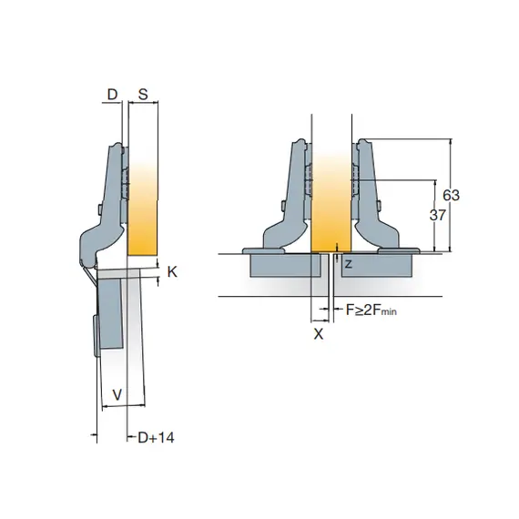 249-7302-050-TL Петля B-Type для толстых фасадов 93/52/10 мм - 10