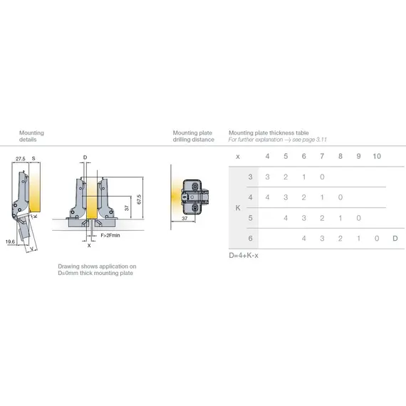704-0595-054-00 Петля T-type 110/45/9 мм Touch Opening - 10