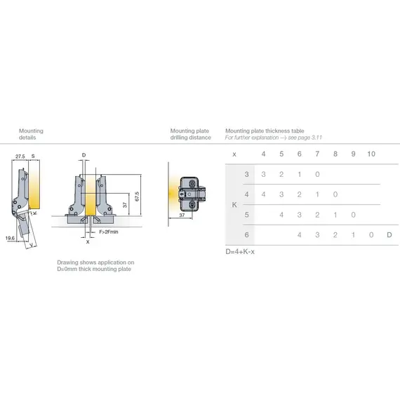 704-0697-054-00 Петля T-type 110/48/9 мм Touch Opening с cистемой Easy-fix - 10
