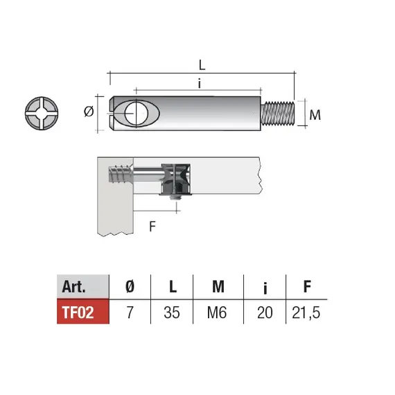 TF02FZ Дюбель стяжной М6 D7х35 мм, цинк - 1