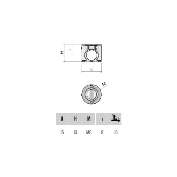 BO32ZZ Стяжка-бочонок D15x13 мм М8, цинк - 1