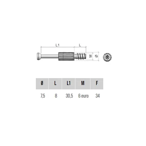TC11FZ Дюбель стяжной Комби М6 D7,5х34 мм, пластик, цинк - 2