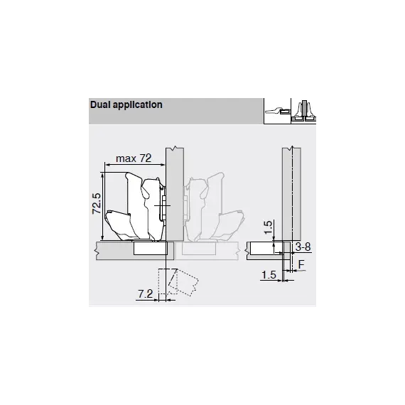 71B7690 Петля Clip top Blumotion с большим углом открывания с нулевым вхождением 155°, полунакладная, чашка петли: INSERTA, никель - 1