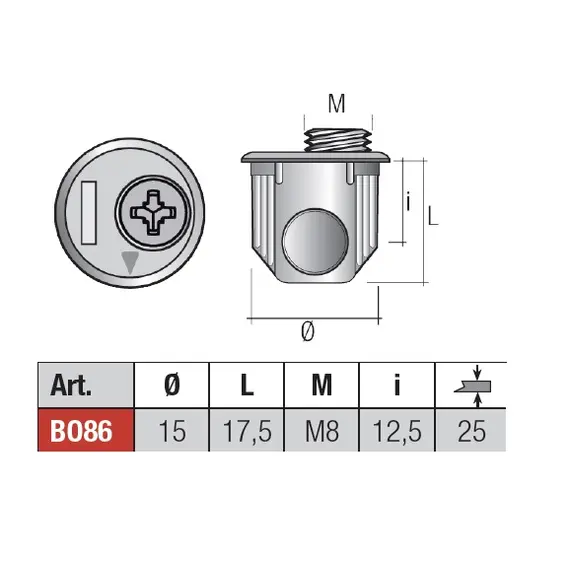 BO86ZZ Стяжка-бочонок TRIO D15х17,5 мм М8, с ободком, цинк - 3