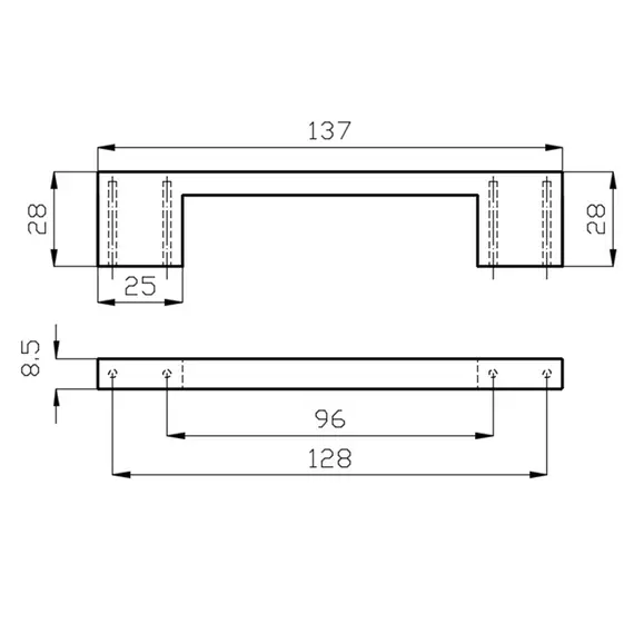 Лифт 96/128 Ручка мебельная скоба, алюминий матовый - 1