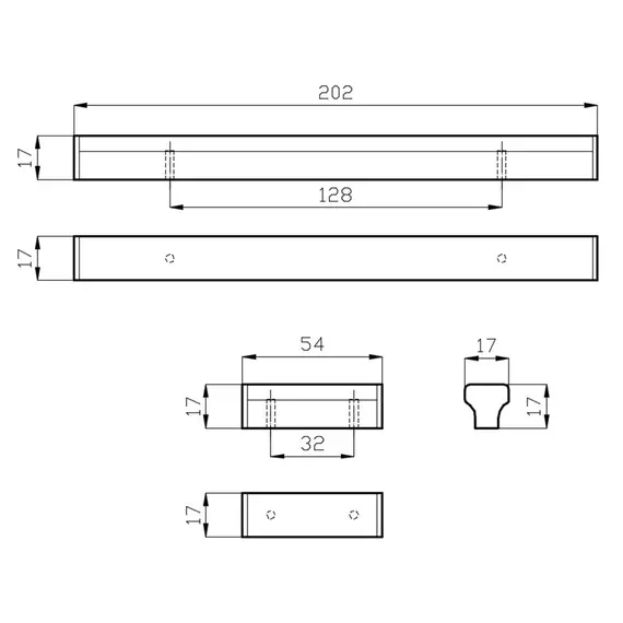 ПР14/16-200/128 Ручка мебельная профиль, алюминий матовый - 2