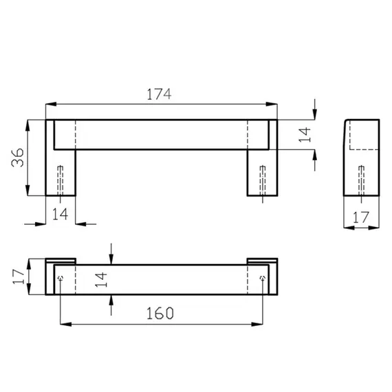 РЛК-М 160мм Ручка мебельная скоба, алюминий матовый - 2