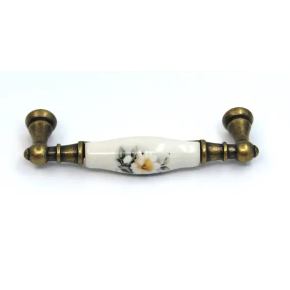 15141P0962B.09 Ручка скоба керамика Белый цветок, крем, Флоренция, 96 мм - 2