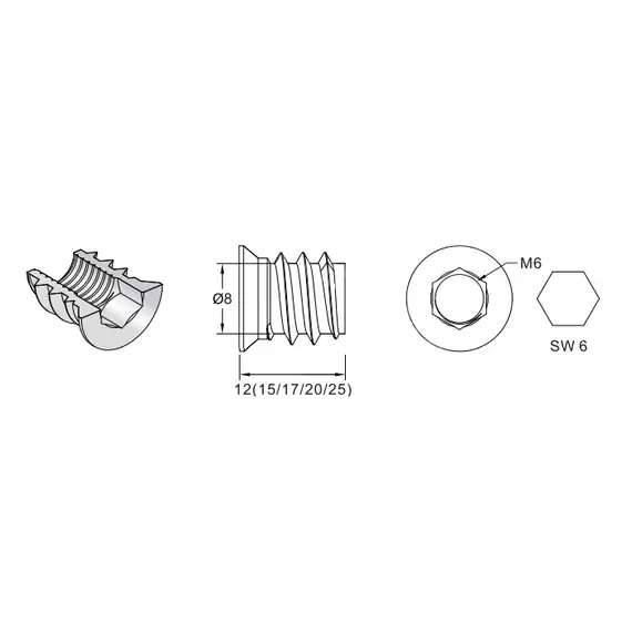 153-6025-207A-WZ Футорка серии 153, M6, 25х8мм, металл - 1