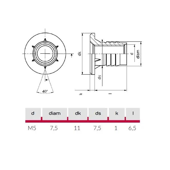 645A00506M Футорка М5х6,5 мм сталь, покрытие цинк - 2