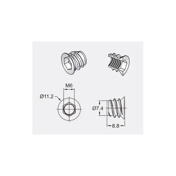 153-6010-208A-WZ Футорка серии 153, M6, 9х8мм, металл - 1