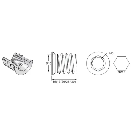 153-8025-207A-WZ Футорка серии 153, M8, 25х10мм, металл - 1
