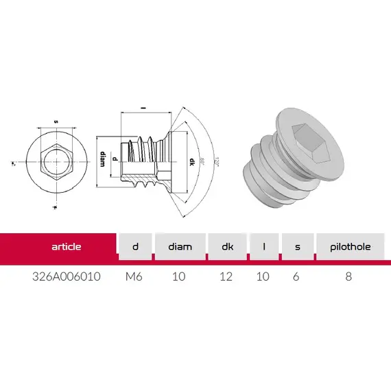 326A006010Z Футорка М6х10 мм (цинк) - 2