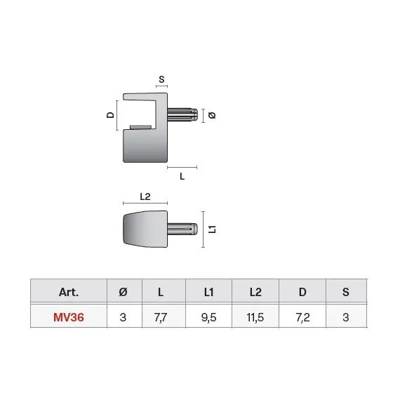 MV36ZT Полкодержатель для стеклянных полок, штырь d3mm, титан - 2