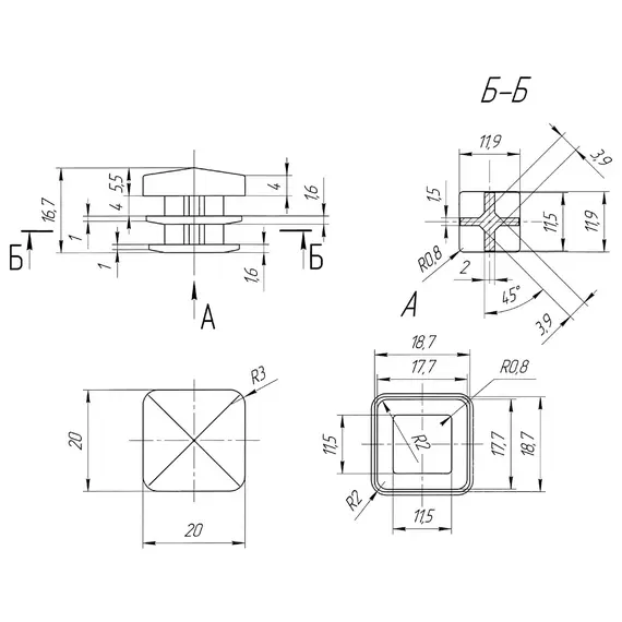 Заглушка 20х20 мм - 2