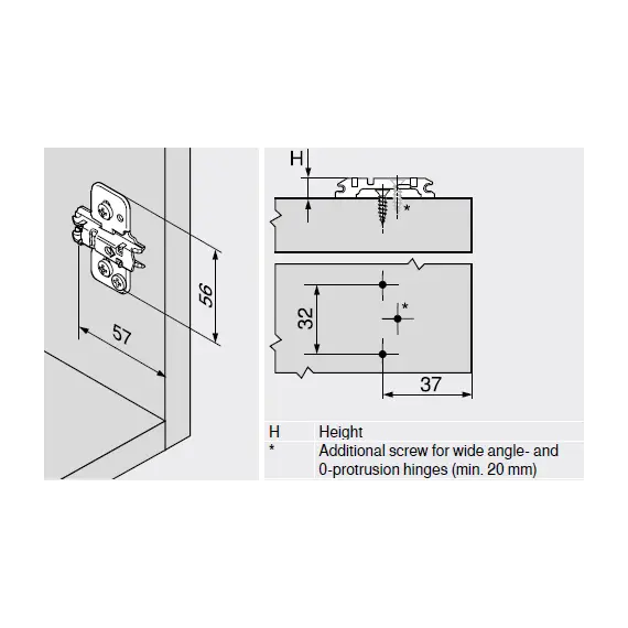 173H7130 Планка Clip ответная, крест., 3 мм, сталь, на шурупы, Регулировка по высоте: эксцентрик, никель - 1