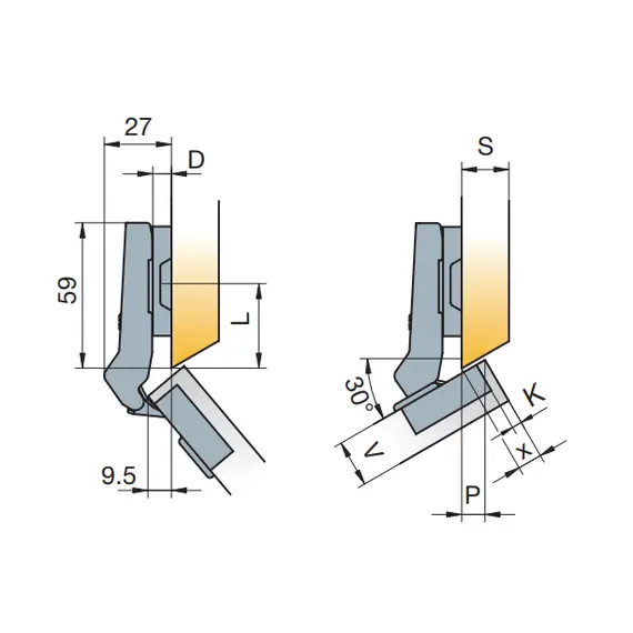 Петля мебельная Titus B-Type-i угловая 30 градусов 110/48/9 мм. Арт: 954-0147-650-00 - 17