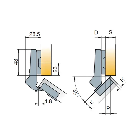 Петля мебельная Titus B-Type-i угловая 45 градусов 110/45/9 мм. Арт: 954-0154-650-00 - 8