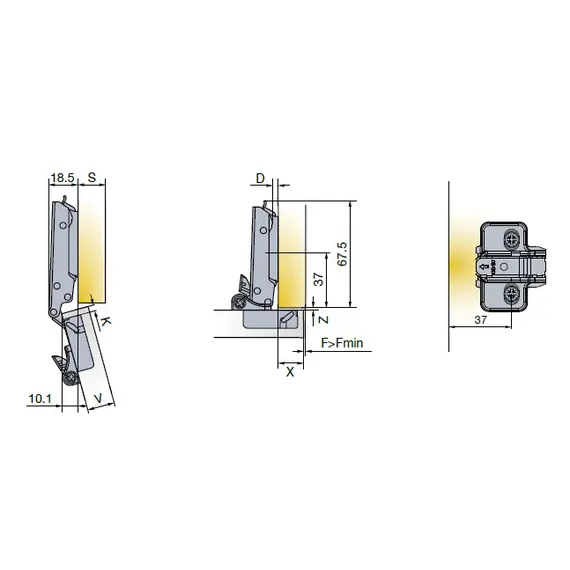 Петля T-type Glissando с доводчиком 120/45/0 мм с системой ускоренной сборки Easy-fix арт.701-0UT4-054-00 - 6
