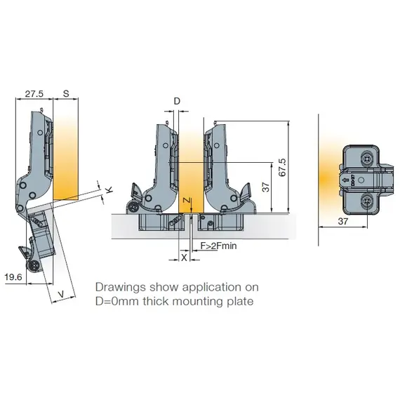 Петля с доводчиком T-type Glissando 110/52/9 мм арт.701-0CP0-054-00 - 12