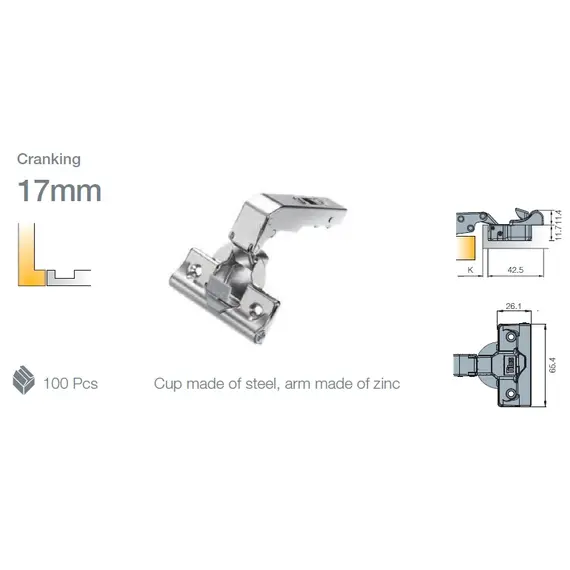 Петля мебельная Titus T-Type Glissando для фальшпанели с доводчиком 110/45/17 мм для машинной установки. Арт: 701-0D36-650-00 - 9