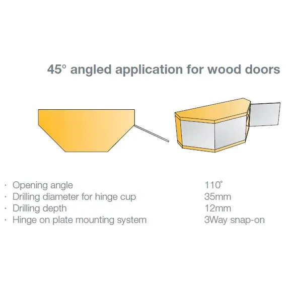 Петля с доводчиком T-type Glissando угловая (45 гр) 110/48/9 мм арт.701-0D84-650-00 - 3