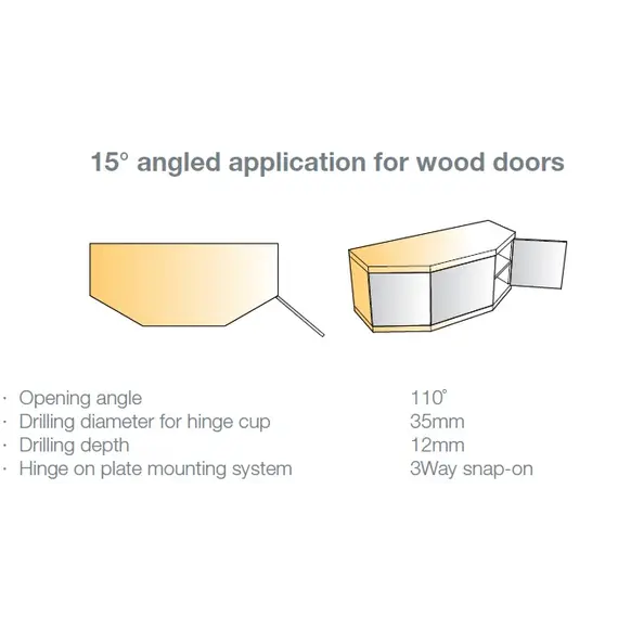 Петля мебельная Titus T-Type Glissando угловая 15 градусов с доводчиком 110/48/9 мм. Арт: 701-0D66-650-00 - 3