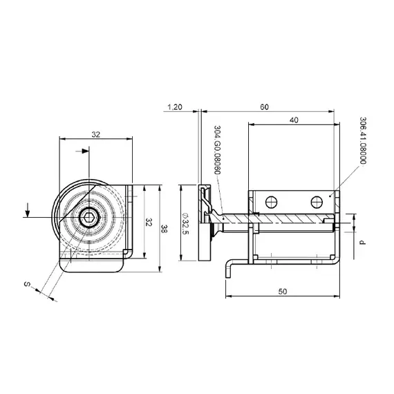 Опора регулируемая правая M8X60 арт.3064308060 - 3