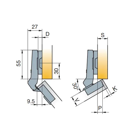 Петля мебельная Titus B-Type-i угловая 30 градусов 110/48/9 мм. Арт: 954-0147-650-00 - 16