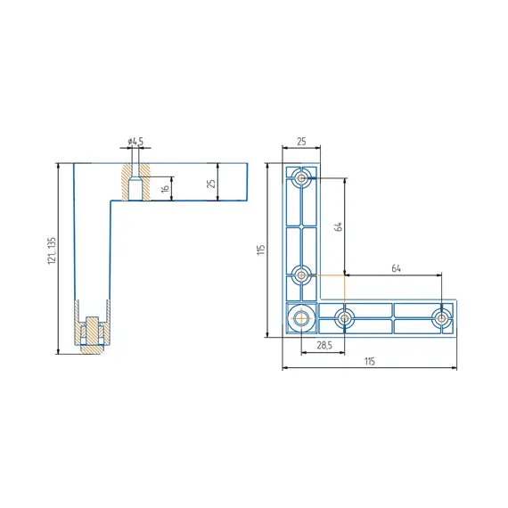 Опора регулируемая угловая ОРУ 120-К хром матовый - 6