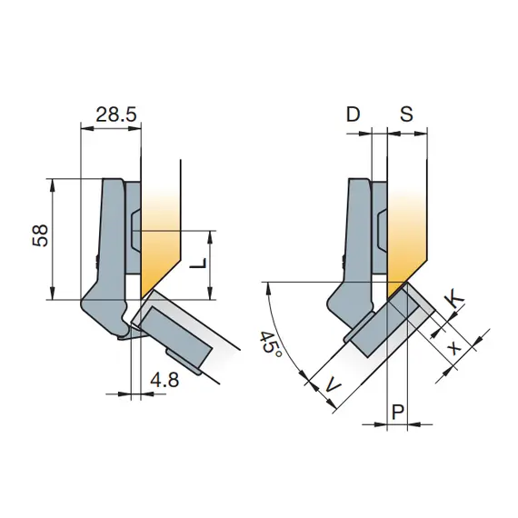 Петля мебельная Titus B-Type-i угловая 45 градусов 110/45/9 мм. Арт: 954-0154-650-00 - 9