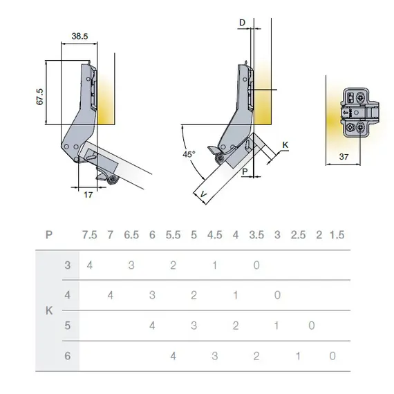 Петля T-type-i Noir Glissando с доводчиком 110/45/23 мм, 45 гр арт.701-0W59-668-00 - 8