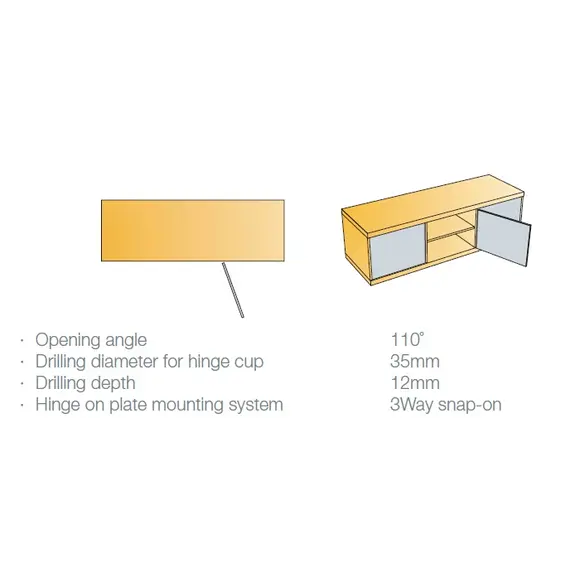 Петля мебельная Titus T-Type Glissando 90 градусов с доводчиком 110/48/5 мм и cистемой ускоренной сборки Easy-fix арт.701-0BS4-650-00 - 2