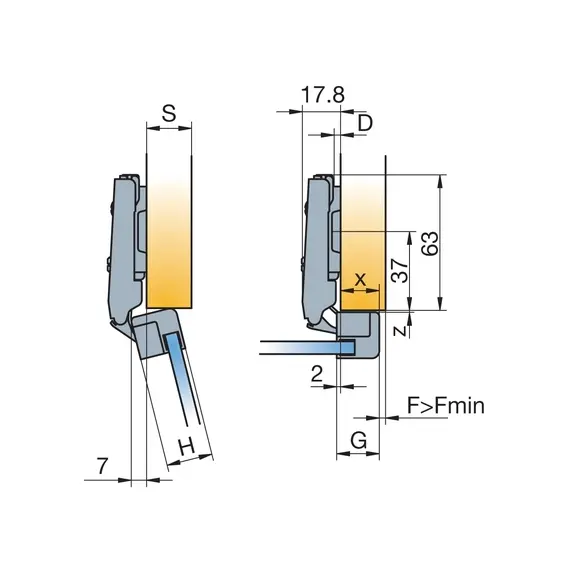 Петля мебельная Titus B-Type для алюминиевого профиля прямого корпуса 90 градусов 110/28/0 мм. Арт: 950-0T26-050-00 - 6