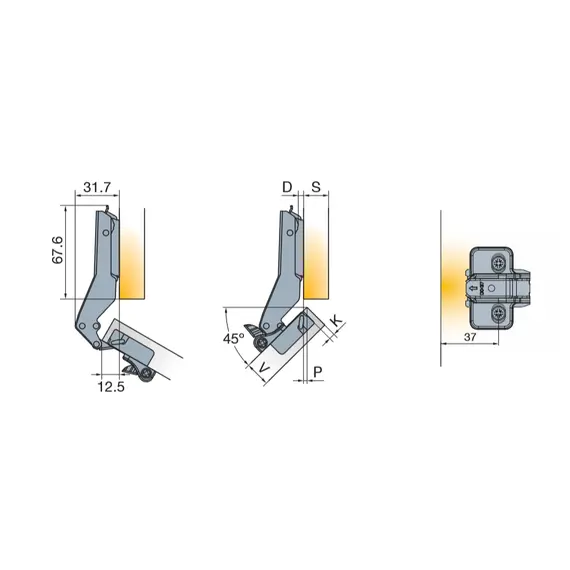 Петля с доводчиком T-type Glissando угловая (45 гр) 110/48/17 мм арт.701-0B10-650-00 - 24