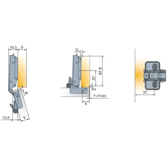 Петля 110/45/0 T-type Glissando с доводчиком установка без инструментов PressTo арт.701-0AT6-054 - 23
