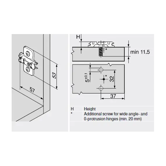 Планка Clip ответная, крест., 3 мм, сталь, с предвар. вмонт. евровинтами, Регулировка по высоте: продольное отверстие, никель арт.173L8130 - 1