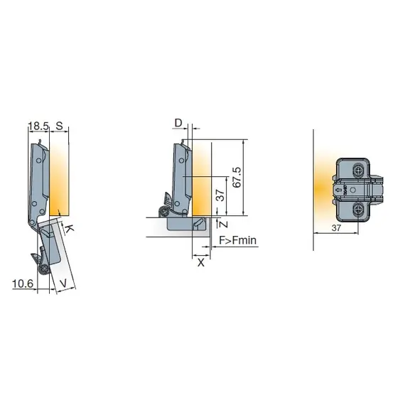 Петля мебельная Titus T-Type Glissando 90 градусов с доводчиком 110/48/0 мм и cистемой ускоренной сборки Easy-fix арт.701-0AS4-054-00 - 9