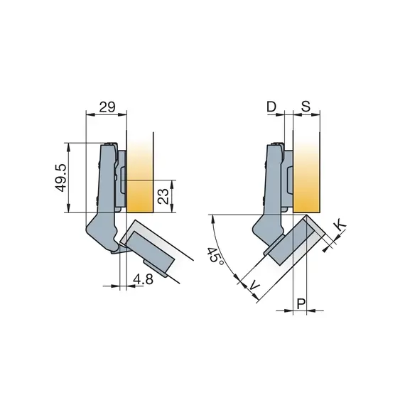 Петля B-type 45 градусов 110/45/9 мм арт.248-0N38-050-TL - 3