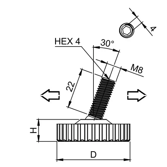 Опора регулируемая, черная D25 арт.PR2225.E822 - 4