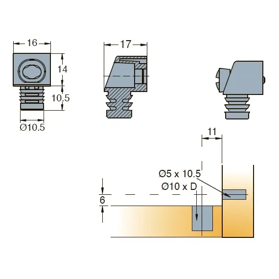 Стяжка Minibloc D10 мм для присадок с плоскости панели (белый) арт.002107-877-001 - 2