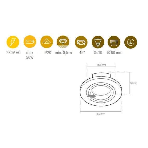 Комплект светильник BRAVA (без LED) + розетка GU10, сталь матовая арт.BRAVA-SN-01 - 3
