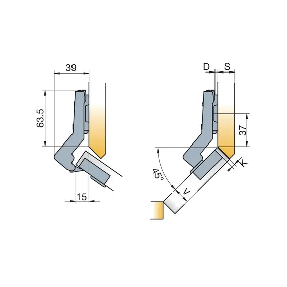 Петля мебельная Titus S-Type угловая 45 градусов 110/48/18 мм. Арт: 248-0283-050-ST - 15