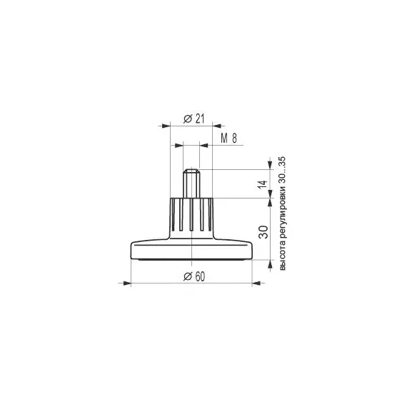 Опора мебельная регулируемая Валмакс H-020 030 St, сатин светлый. - 5