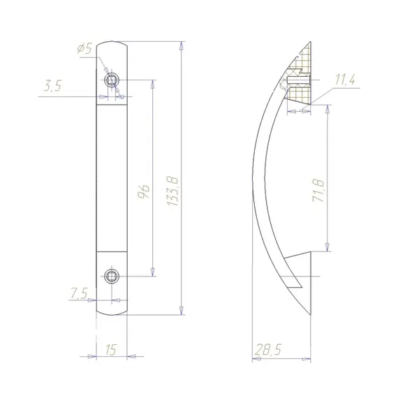 Мебельная ручка Кламет РС 27, скоба 133.5/15/28.5 мм, хром матовый бук. - 4