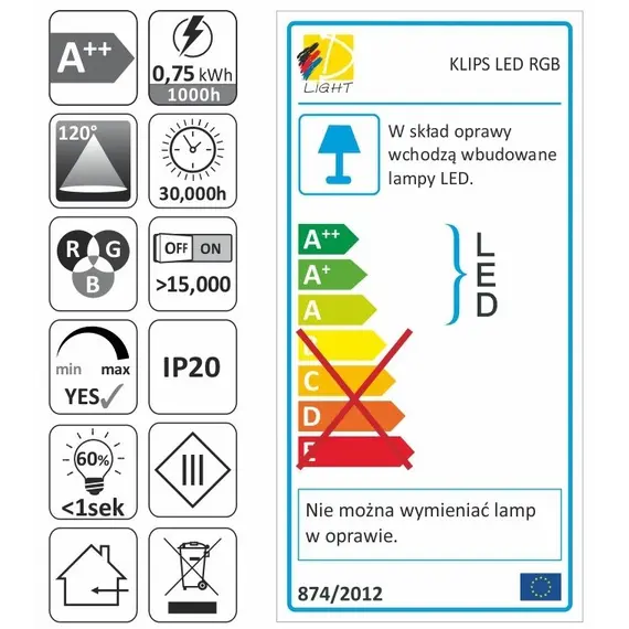 Светильник LED KLIPS пластиковый 0,75W 12VDC RGB, провод 2 м арт.PRFT-RGB-0063-MN-02 - 14