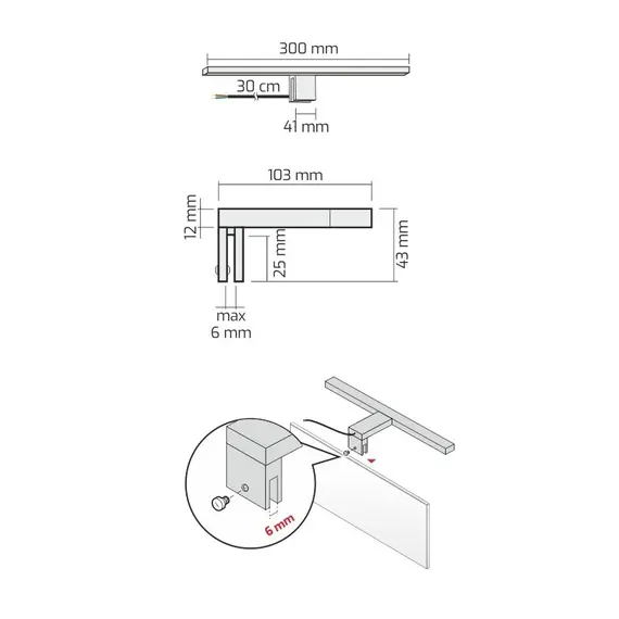 Светильник LED AMBER UNIWERSALNY IP44 4,5W 230VAC 6000К, провод 30 см, черный арт.AMBER-U-CZ-60K-01 - 40