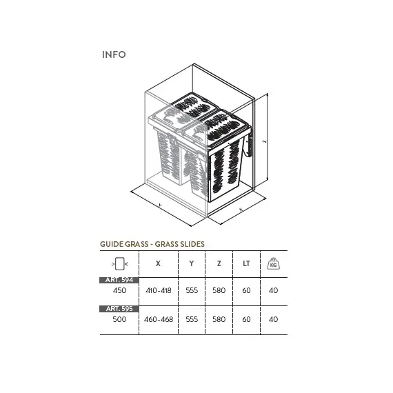 Корзина для белья выдвижная, 60 л (2х30), шкаф 500мм арт.595 - 8