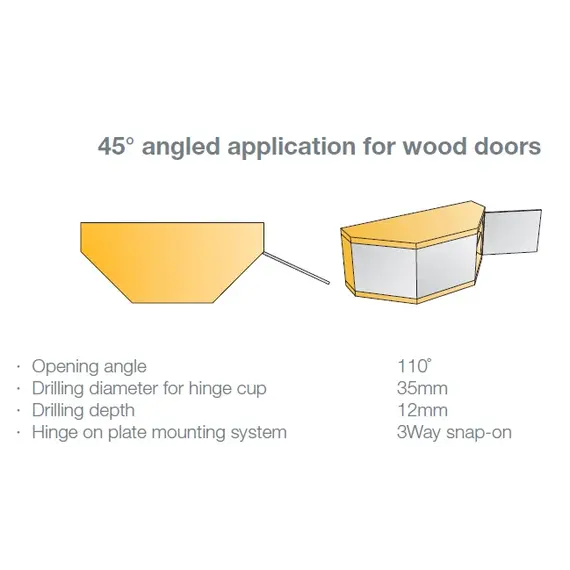 Петля мебельная Titus T-Type угловая 45 градусов 110/48/9 мм для машинной установки. Арт: 702-0D89-650-00 - 2