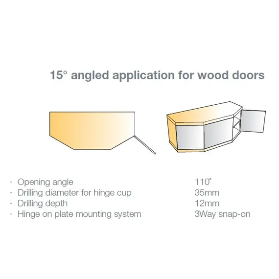 Петля мебельная Titus T-Type угловая 15 градусов 110/48/9 мм. Арт: 702-0D65-650-00 - 3